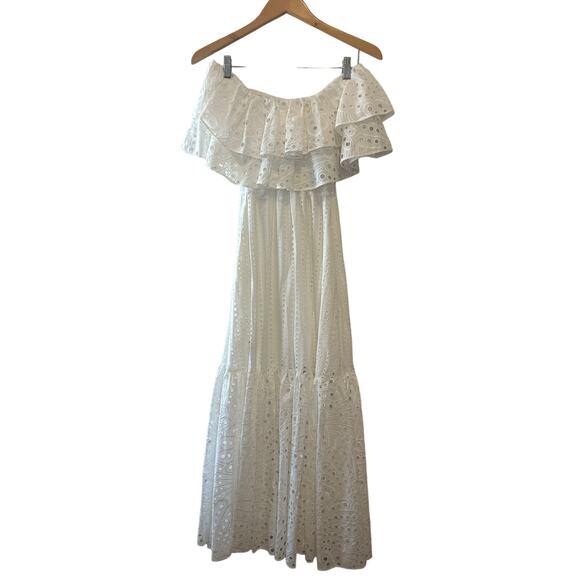 Charo Ruiz Ibiza Isabella White Eyelet Off Shoulder Maxi Dress Size Small - Picture 4 of 10